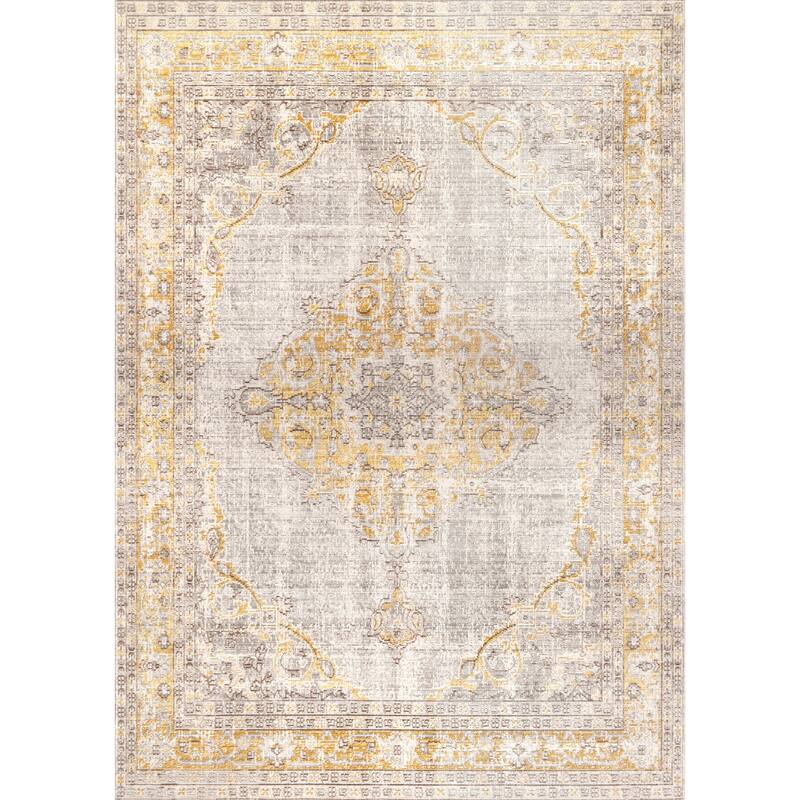 Nuloom Light Grey Transitional Classical Lavish Medallion Border Area Rug - 4' 3" x 6' 6" - Light Grey - Rectangle
