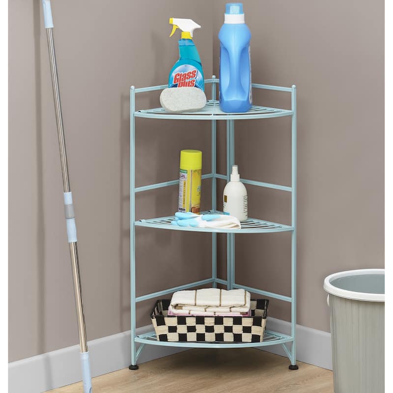Convenience Concepts Xtra Storage 3 Tier Folding Metal Corner Shelf - Sea Foam