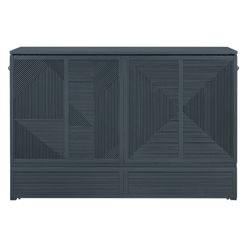 Full/Queen Size Murphy Bed with a Large Storage Drawer, Modern Wall Bed Foldable Murphy Cabinet Bed with USB Ports and Outlets