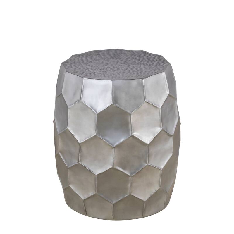 Modern Contemporary Aluminum material End Table, Side Table with Glossy Diamond-Patterned Base - Silver