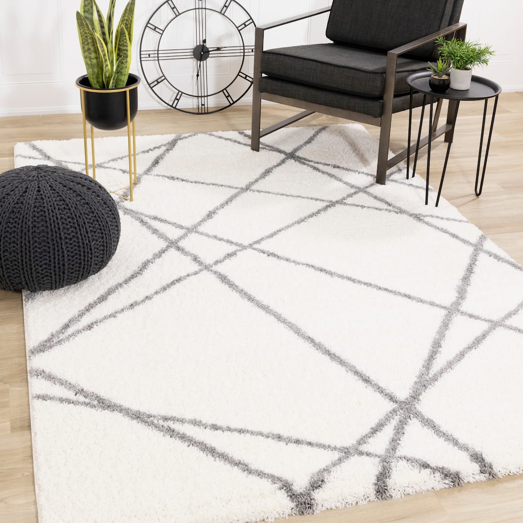 Fairmont Collection - White/Grey Crossing Lines Rug