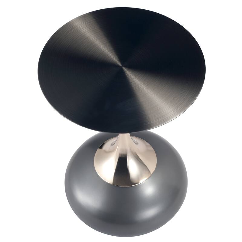 Savoy Round Side Table Stainless-Steel Black Top and Pedestal Base for Home Office Living Room