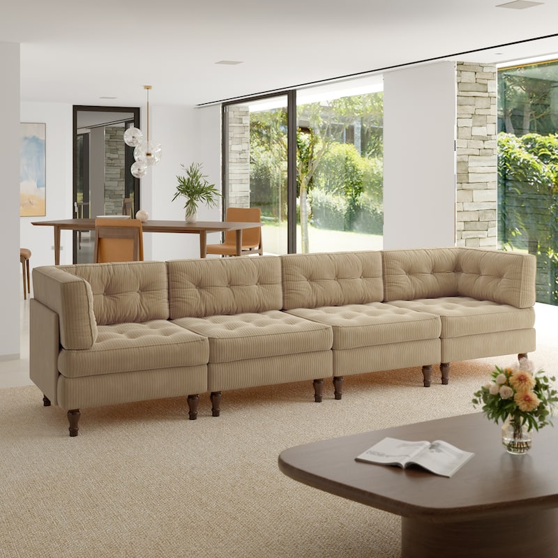 Oversized Modular Sectional Corduroy Fabric Tufted Sofa - Camel-4 peice - Symmetrical