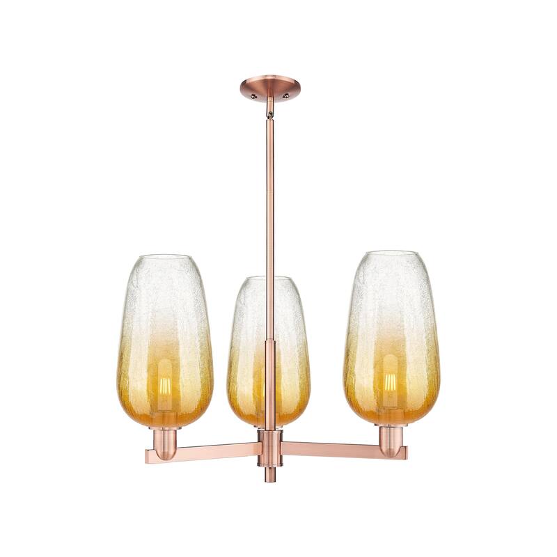 Innovations Lighting Downtown Urban - Brookhaven Flute - 3 Light 18" Stem Hung Chandelier - Antique Copper/Amber