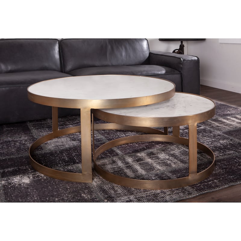 Leonardo Set of Two White Marble and Gold Nesting Coffee Tables