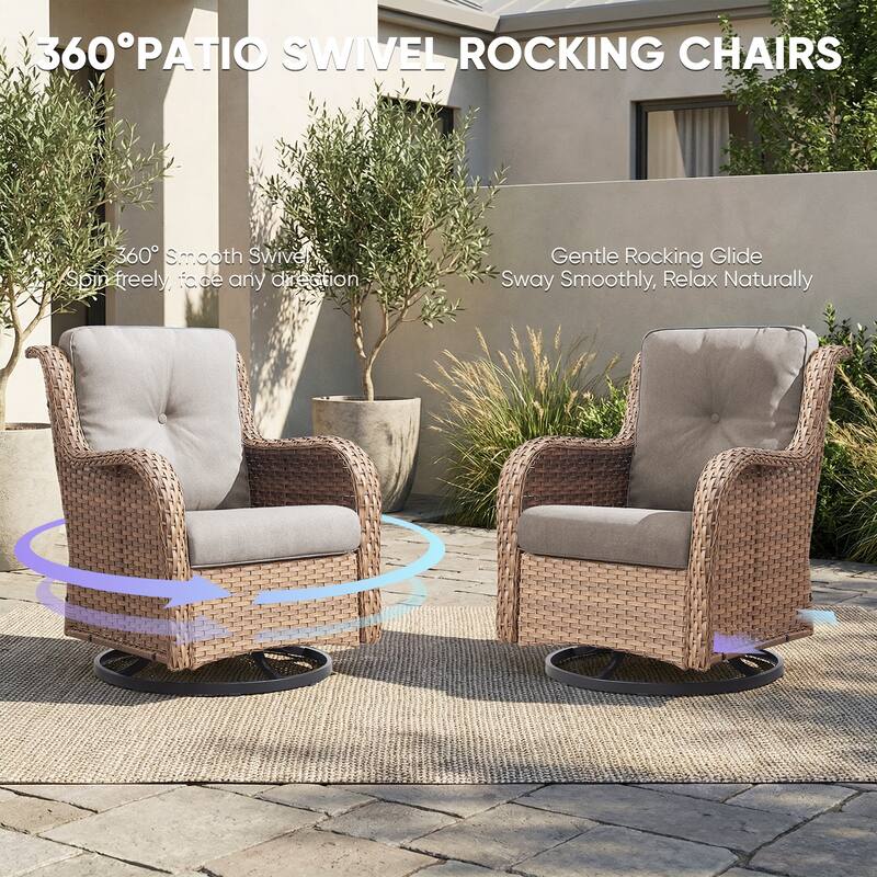 Pocassy Outdoor Wicker Glider Swivel Club Chairs (Set of 2) - Mix Grey