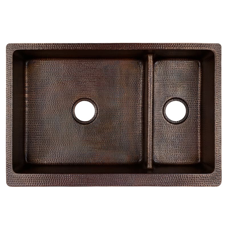 33-in Hammered Copper Apron Front 70/30 Double Basin Kitchen Sink with Short 5-in Divider (KA70DB33229-SD5)