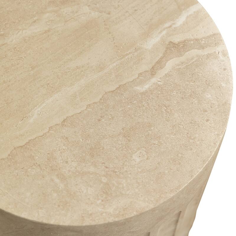 Zenvio Modern Cylindical Marble Side Table with Accent Painted Finish and Vertical Grooves for Living Room, Bedroom or Patio