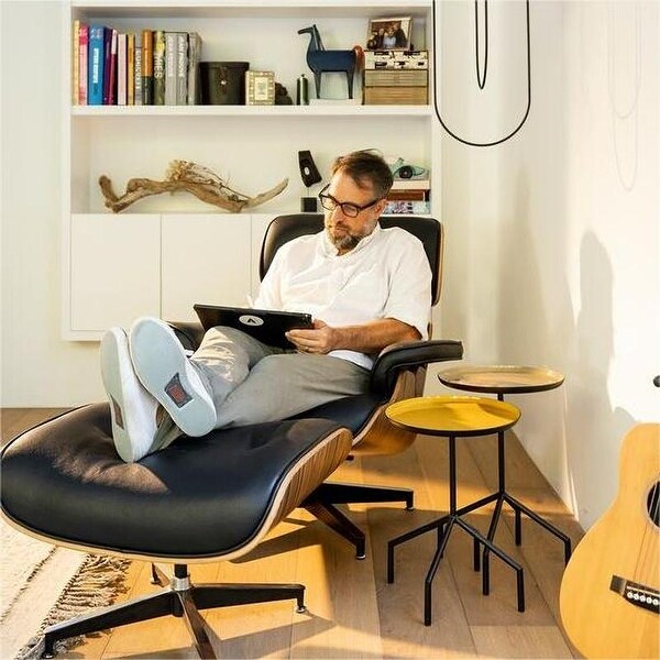 Momei Mid Century Genuine Leather Lounge Chair with Ottoman