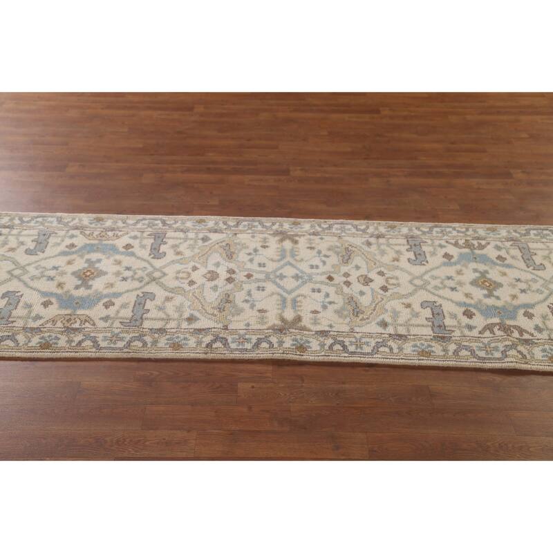 Beige / Ivory Oushak Oriental Runner Rug Handmade Wool Carpet - 2'6"x 11'8"
