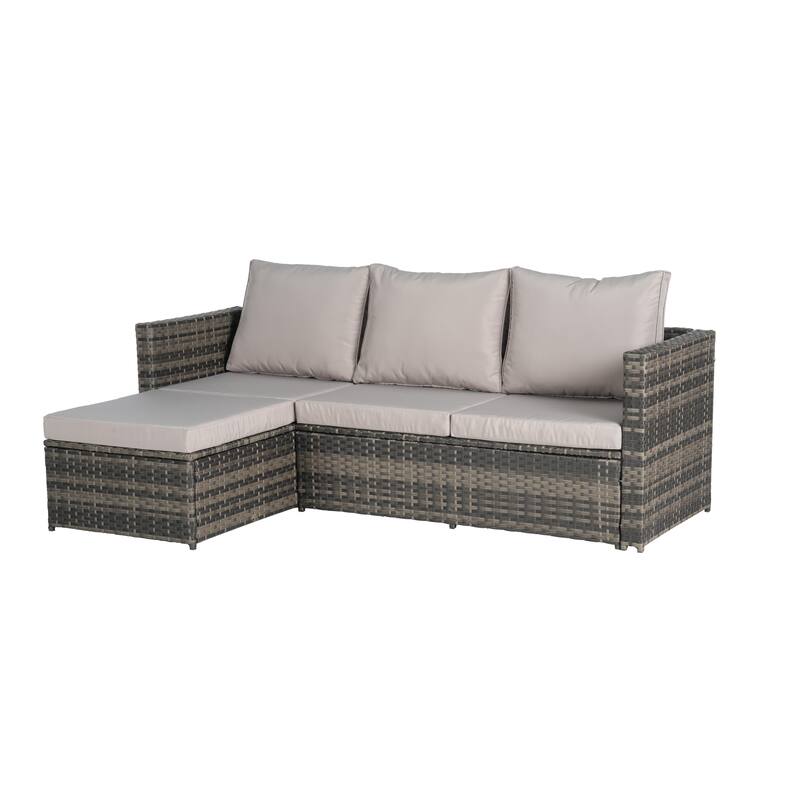 Wicker Conversation Set with Ottoman and Detachable Lounger, 2 Pieces Sectional Sleeper Couches for Backyard Poolside