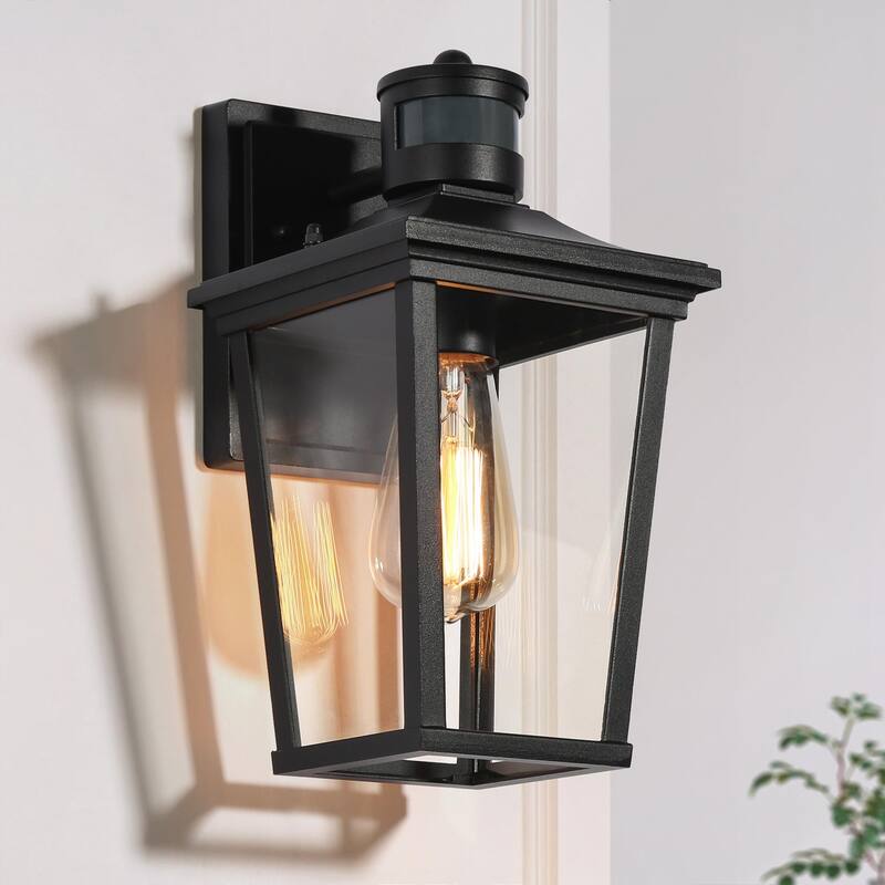 Modern Farmhouse Dusk to Dawn Outdoor Wall Sconce Black Lantern - L6.5" x W7.7" x H12"