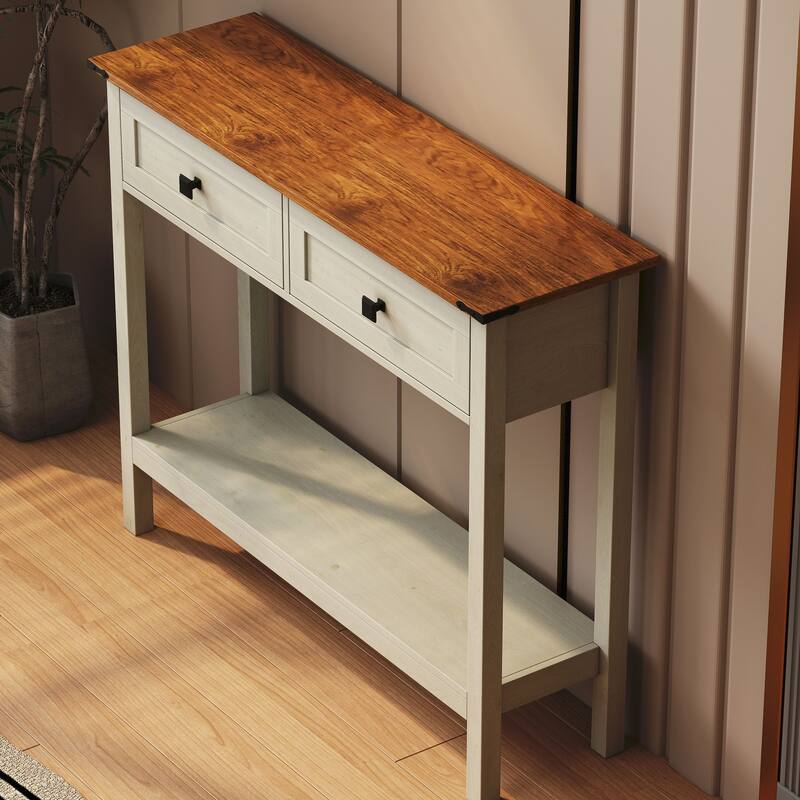 Console Table with 2 Drawer and Bottom Storage Shelf for Entryway,Rustic Side Table with Storage Drawer and Shelf