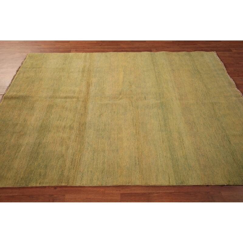 Green & Yellow Gabbeh Modern Oriental Area Rug Handmade Wool Carpet - 5'5" x 7'4"