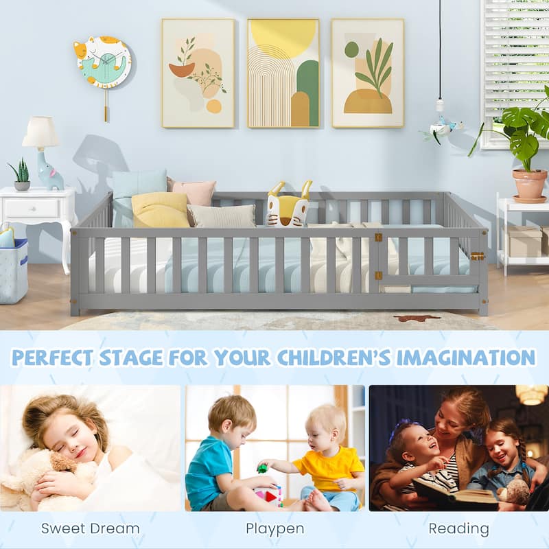 Gymax Full Size Floor Bed Montessori Bed Frame w/ Full-length