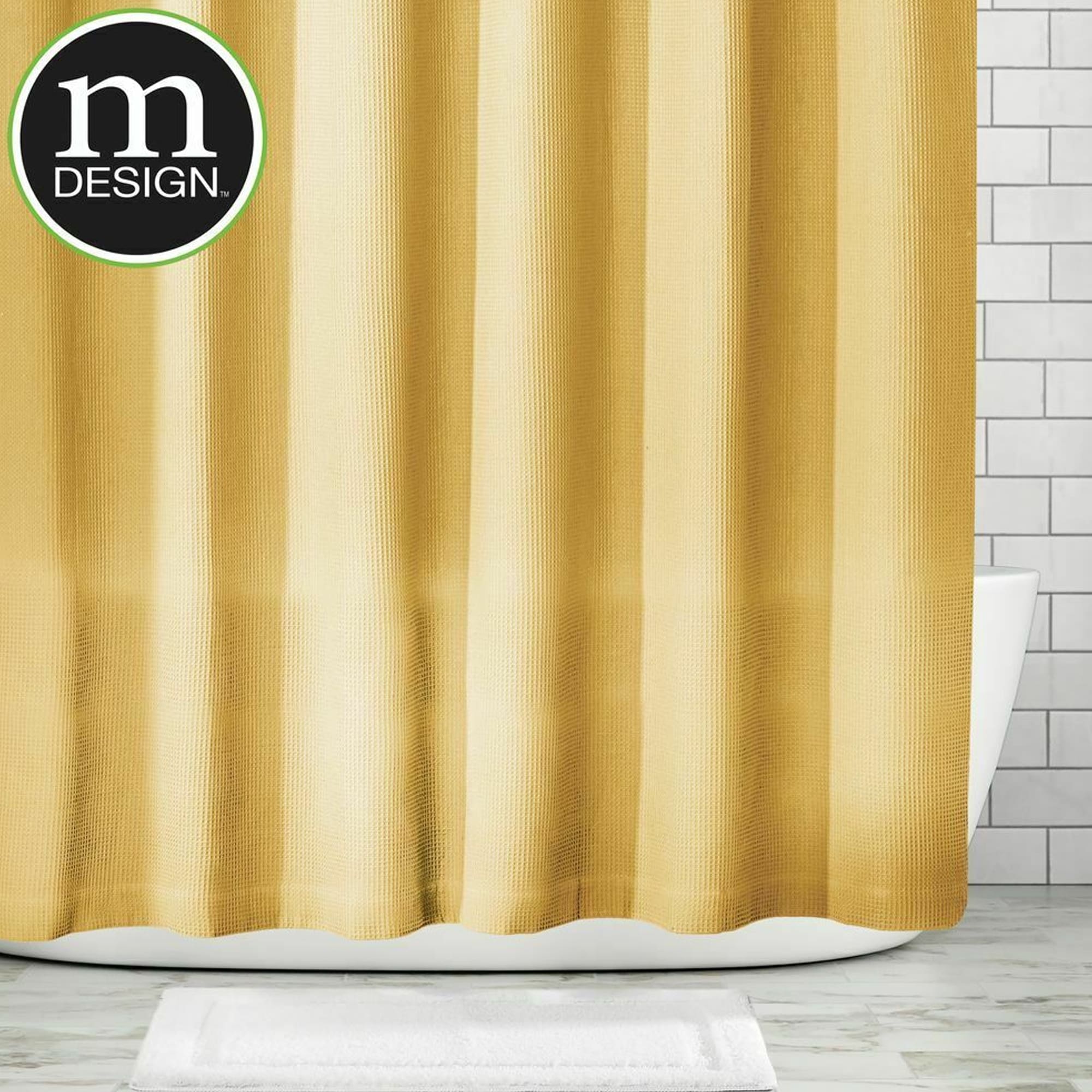 Yellow Waffle Weave Elegant Farmhouse Water-Repellent Fabric Shower Curtain 