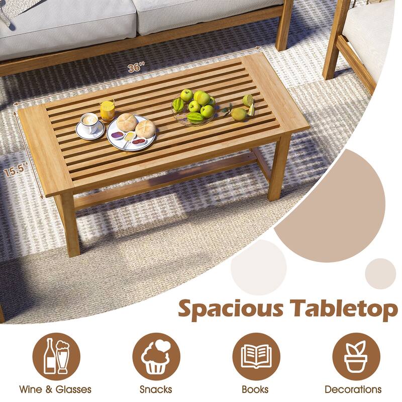 Gymax 36''Patio Coffee Table Solid Wood Coffee Table w/ Slatted