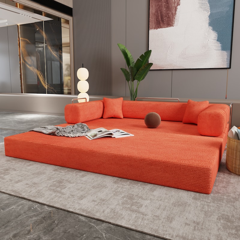79" Tangerine Corduroy & Foam Double Sofa Bed with Soft Pillows