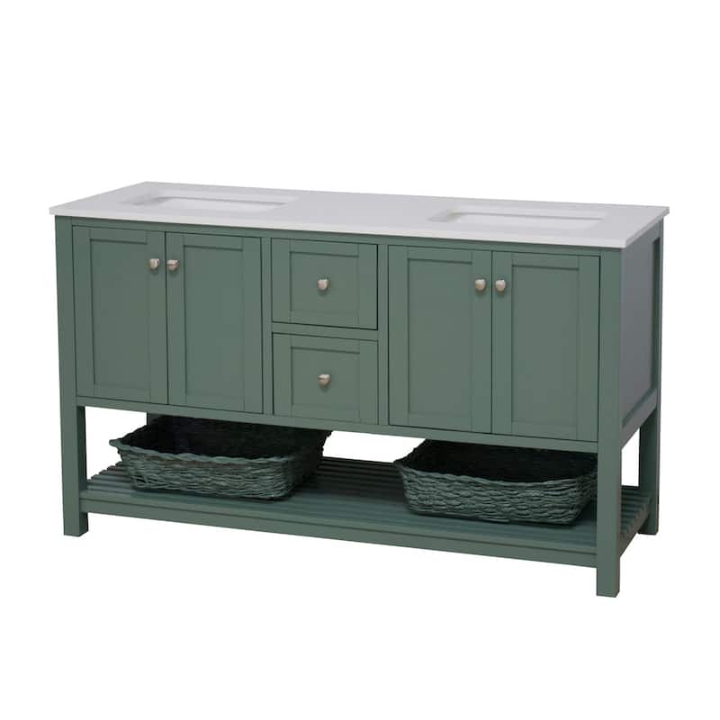 KitchenBathCollection Lakeshore 60" Double Bathroom Vanity with Engineered White Top