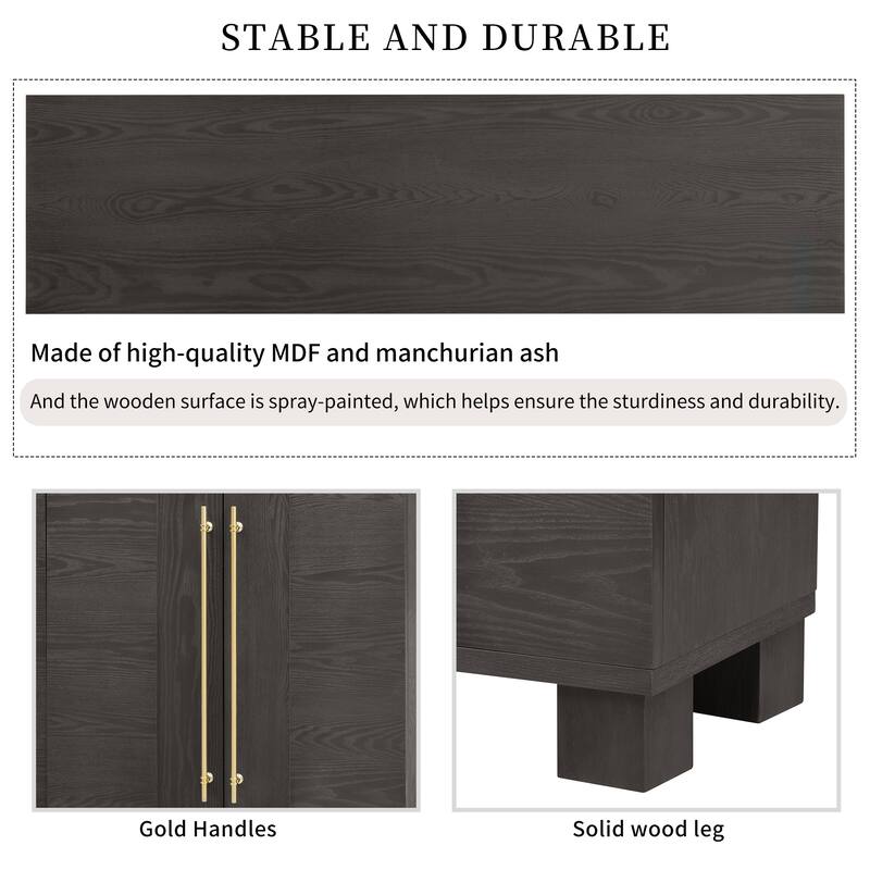 Traditional Minimalist Sideboard Storage Cabinet Buffet Cabinet with Adjustable Shelves and Gold Handles for Living Room