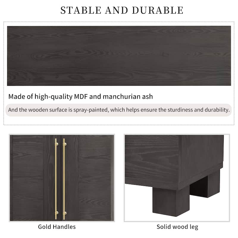 Traditional Style Wood Sideboard Buffet with Adjustable Shelves and Gold Handles