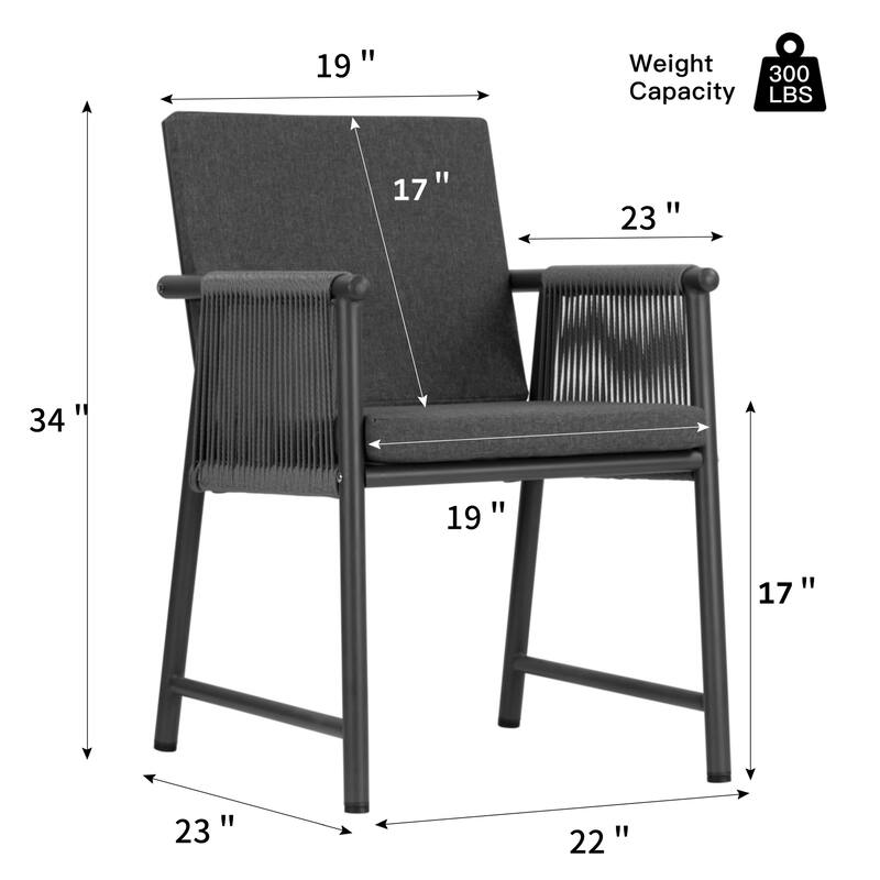 Set of 2 Bianca Grey Outdoor Dining Chair with Hand-Woven Rattan Arms