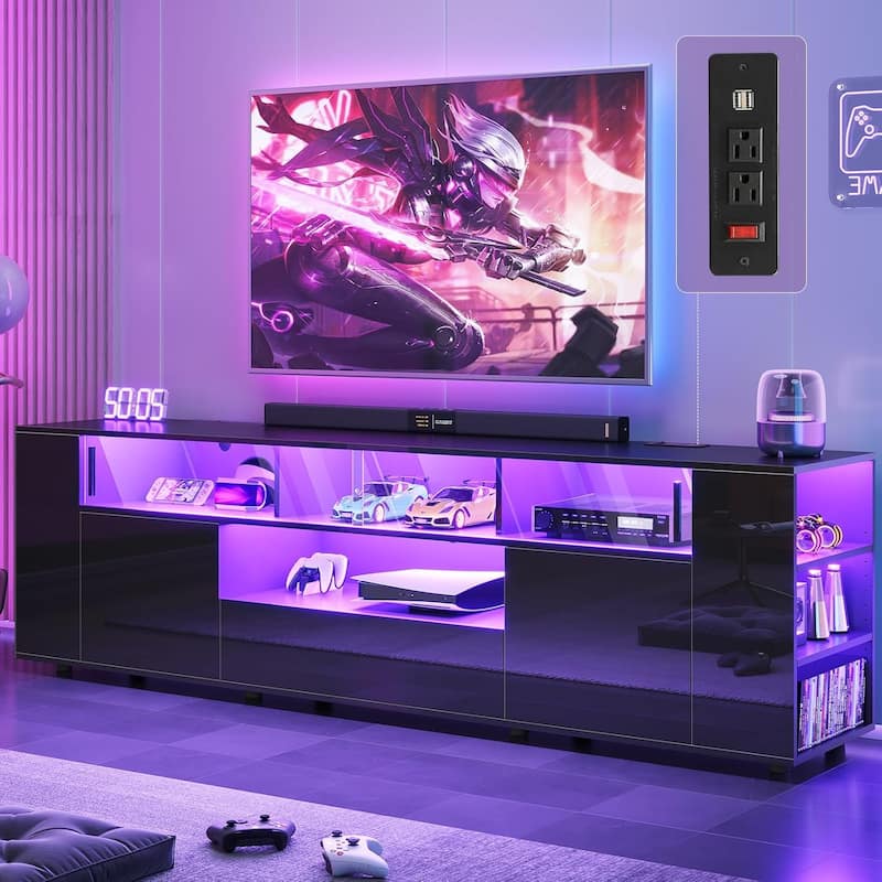 TV Stand for 70/75/80 Inch TV 1 Drawer and 2 Storage Cabinet Power Outlet