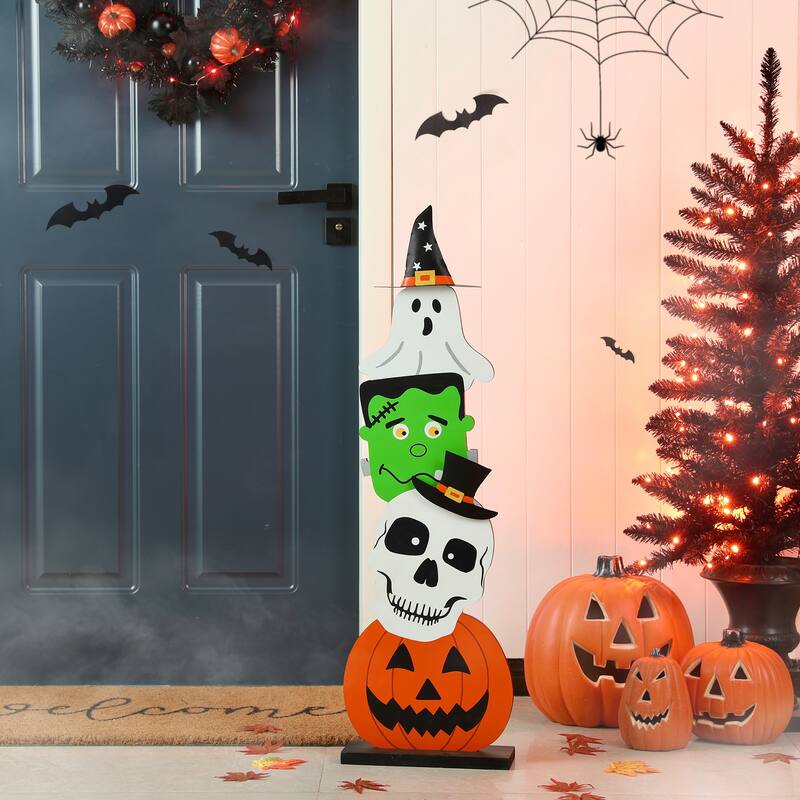 Glitzhome Halloween Wooden Stacked Ghost Porch Decor(KD)