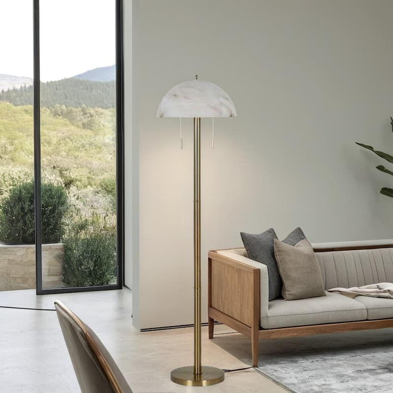 60" Metal Floor Lamp with Glass Shade, Brass