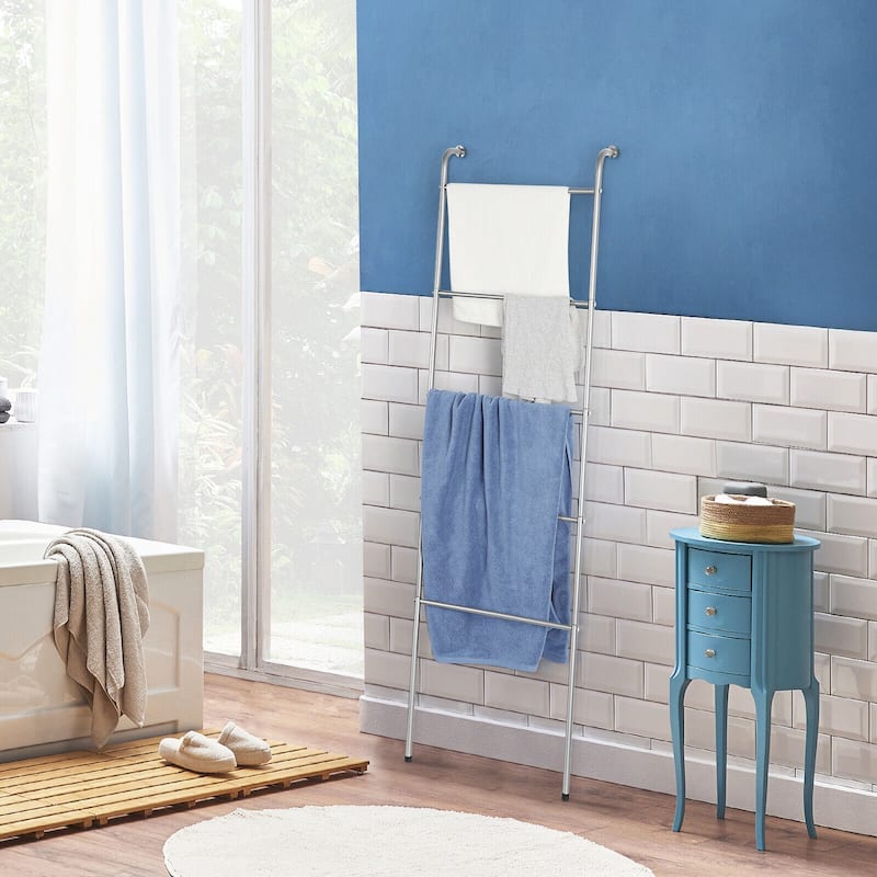 Wall Leaning Blanket Towel Holder - 5 Tier - Silver