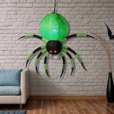Eerie 5 Ft Electric Inflatable Halloween Green Spider with Disco Light