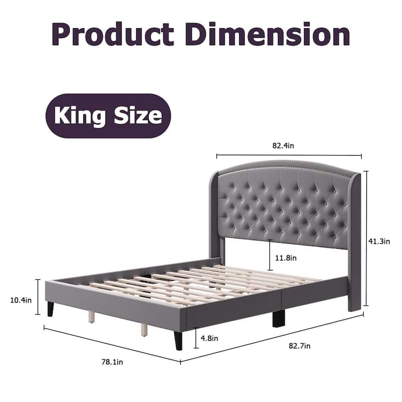 Upholstered Platform Bed Frame with Wingback Headboard
