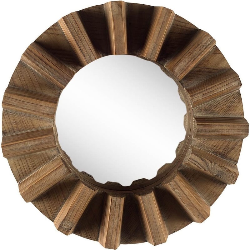 17" Brown Solid Wood Round Geometric Framed Accent Mirror - 4" W x 17" D x 17" H