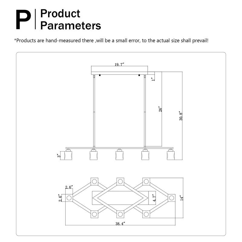 Modern Industrial Style 8-Light Pendant Light, Matte Black Crystal Chandelier, for Dining Room Kitchen and Living Room