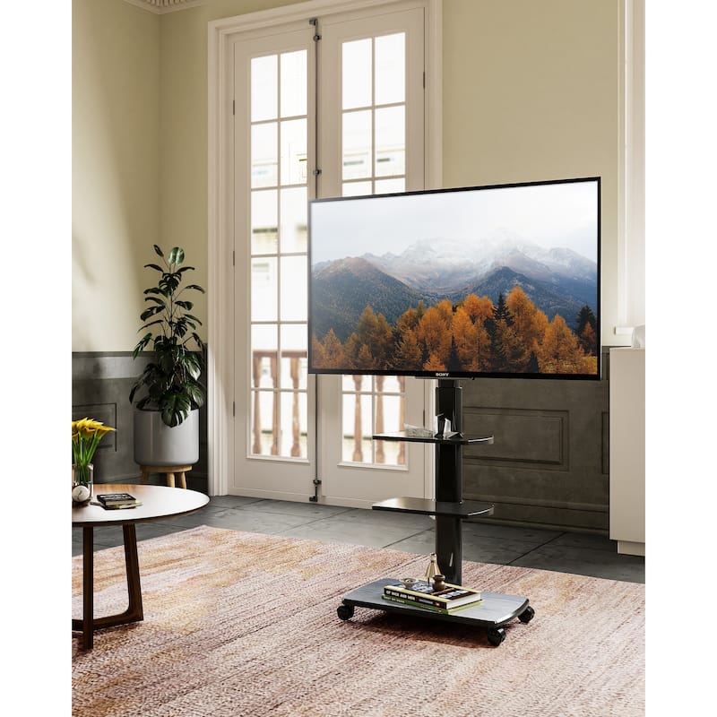 FITUEYES Mobile TV Stand with Wheels, Tall TV Floor Stand Cart with Mount for 32 to 70 Inch Flat Screen TVs, Home Office - Black