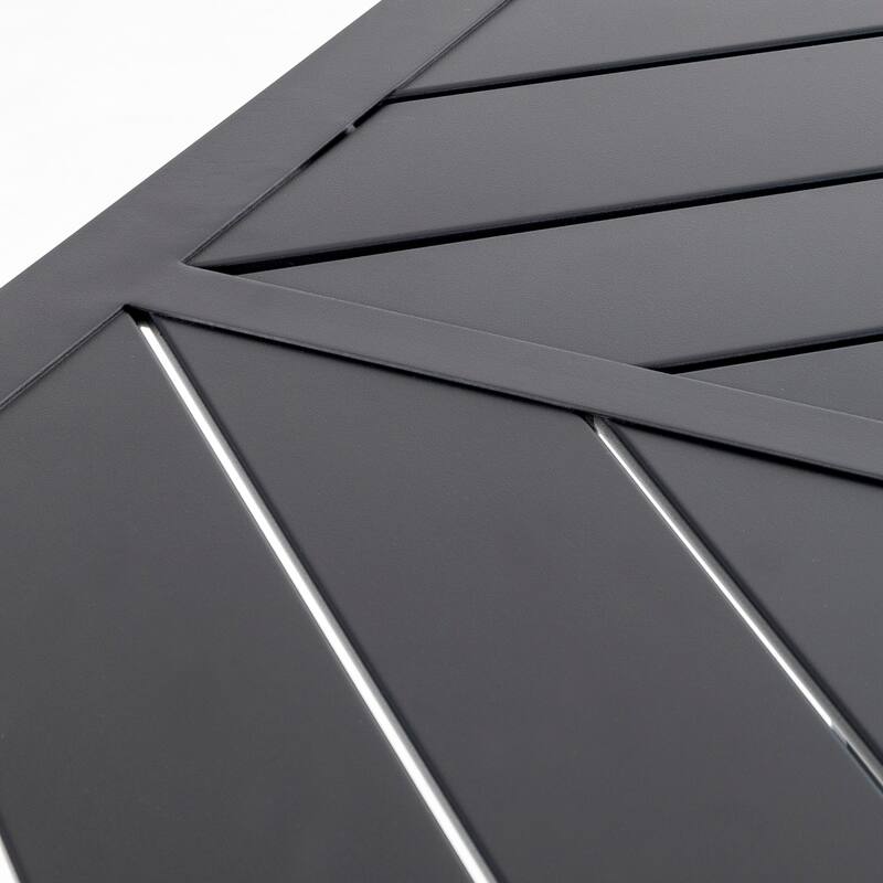 Outdoor Rectangle Iron Dining Table, Splice Tabletop with Umbrella Hole