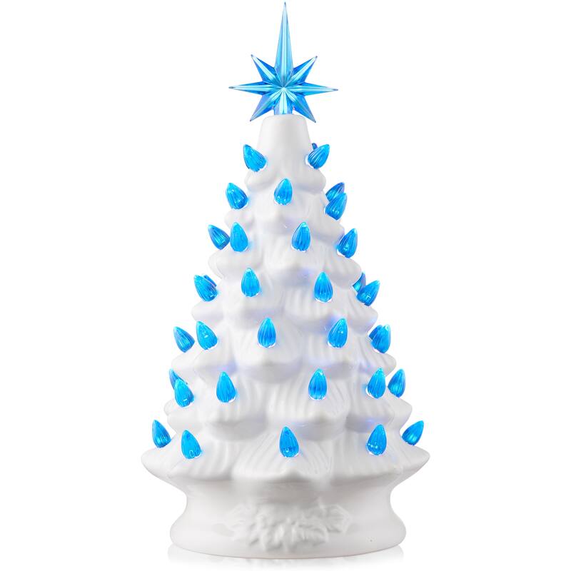 12in Hand Painted Ceramic Christmas Tree PreLit Tree with Star