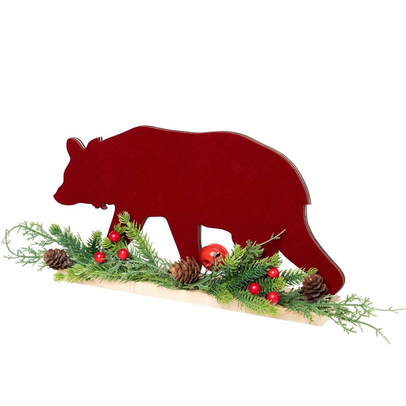 Bear and Jingle Bell Christmas Decoration - 10.25" - Red and Green