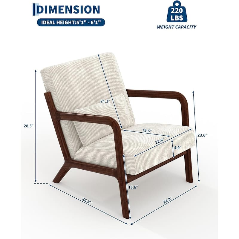 Modern Corduroy Accent Sofa Chair, Lounge Armchair with Lumbar Pillow for Living Room, Bedroom