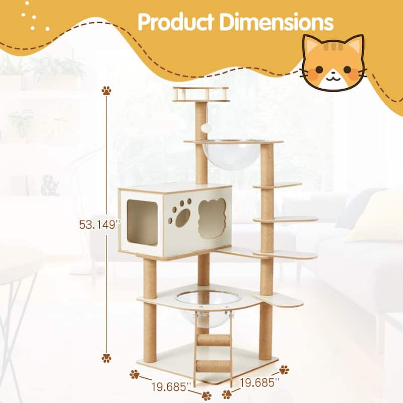 EROMMY Cat Tree – Multi-Level Cat Tower with Sisal Scratching Posts & Swing Ball, Modern Cat Furniture for Indoor Cats