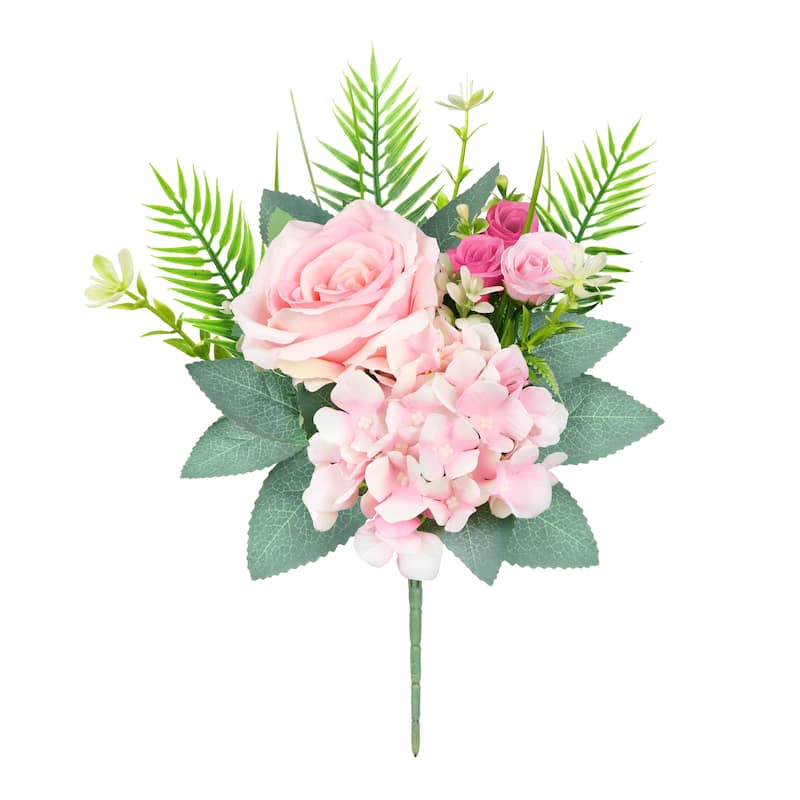Set of 4 Blush Pink Artificial Delicate Mixed Rose Hydrangea Flower Stem Bush Bouquet 11in - 11" L x 9" W x 6" DP - Blush Pink - 11" L x 9" W x 6" DP