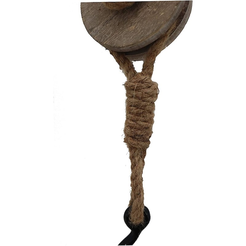 Industrial Decorative Iron Faux Pulley Tackle with Jute Rope and Hook