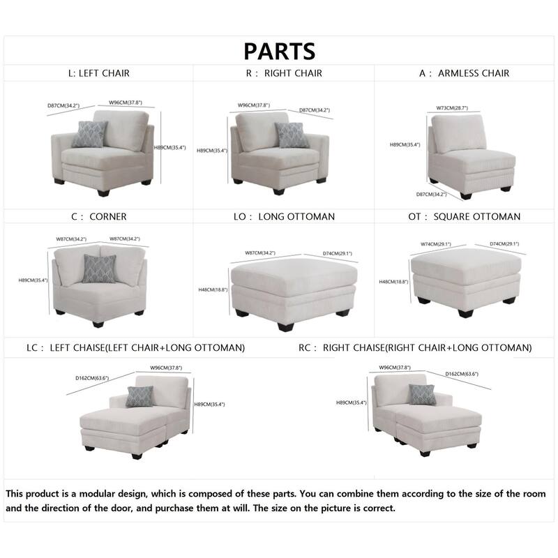 10PCS Corduroy Flexible Combination Sectional Sofa Couch