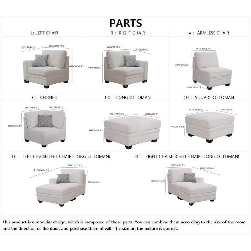 9PCS Corduroy Flexible Combination Sectional Sofa Couch