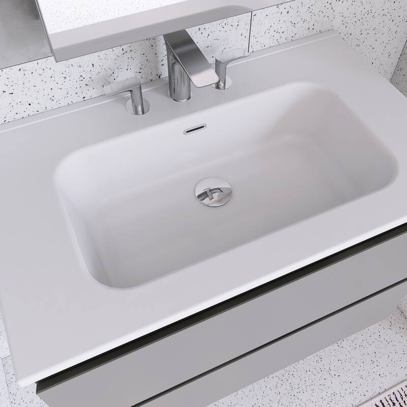 Floating Integrated Bathroom Vanity with Ceramic Sink, Three Faucet Holes