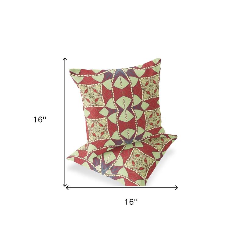 HomeRoots Set of Two 16" X 16" Yellow Red Blown Seam Eclectic Indoor Outdoor Throw Pillow - 16.00' X '16.00' X '5.00