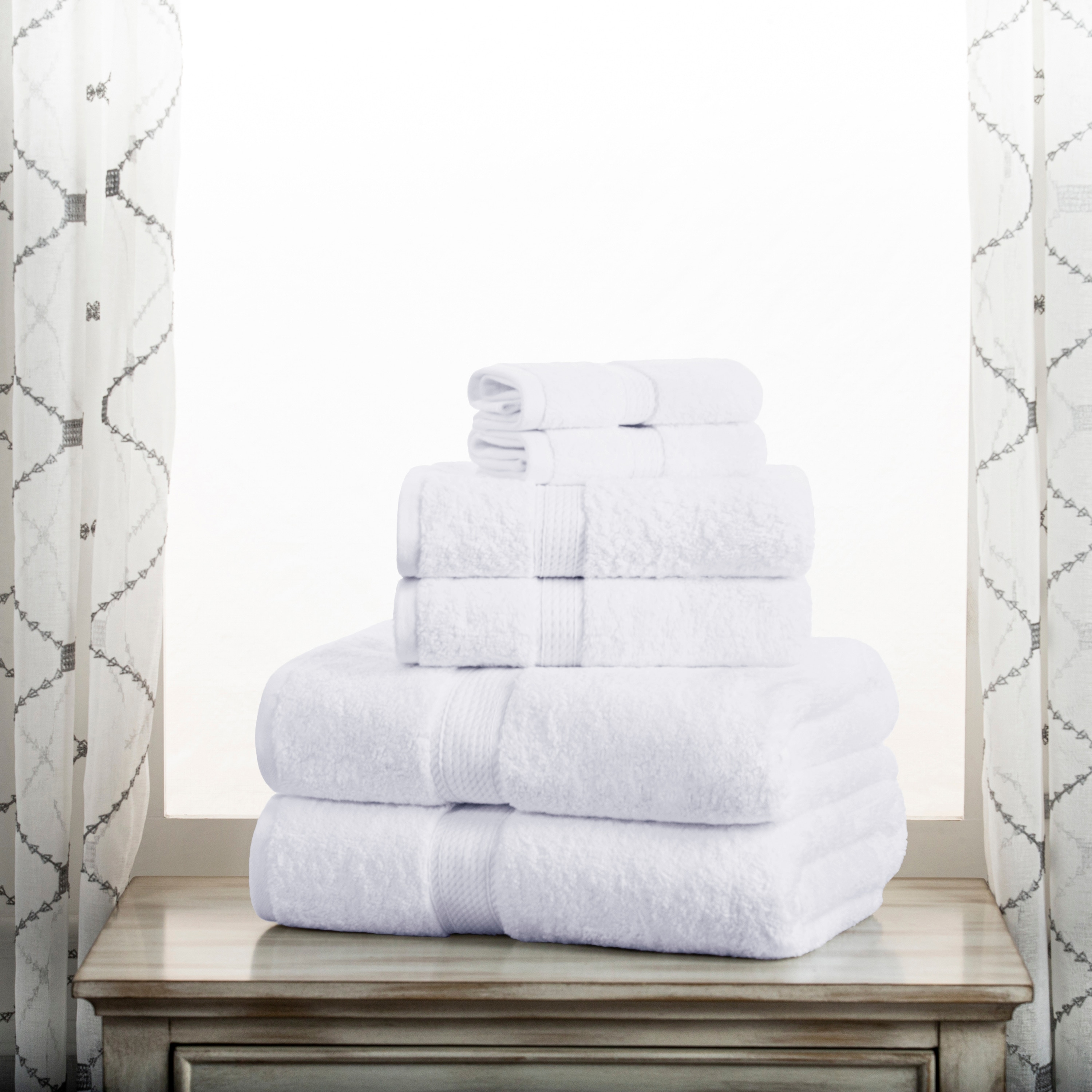 MARRIKAS 100% Egyptian Cotton 6 Piece Towel Set WHITE 