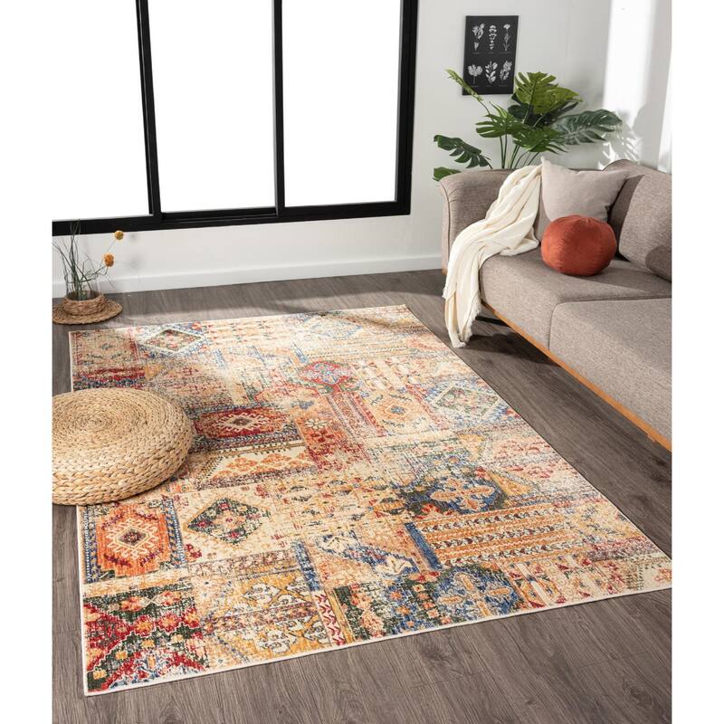 Heriz Collection Abstract Southwestern Area Rug - 7'6.5" x 11'2" Rectangle