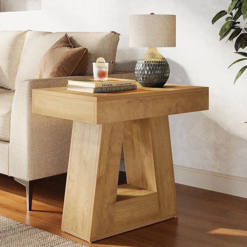 Farmhouse Side Table Small End Table with Trapezoid Base for Living Room