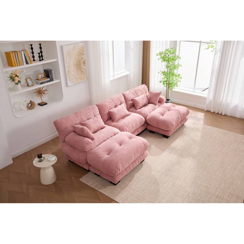 118'' Large U Shape Sofa Velvet Modular Sofa with 2 Ottomans for Living Room